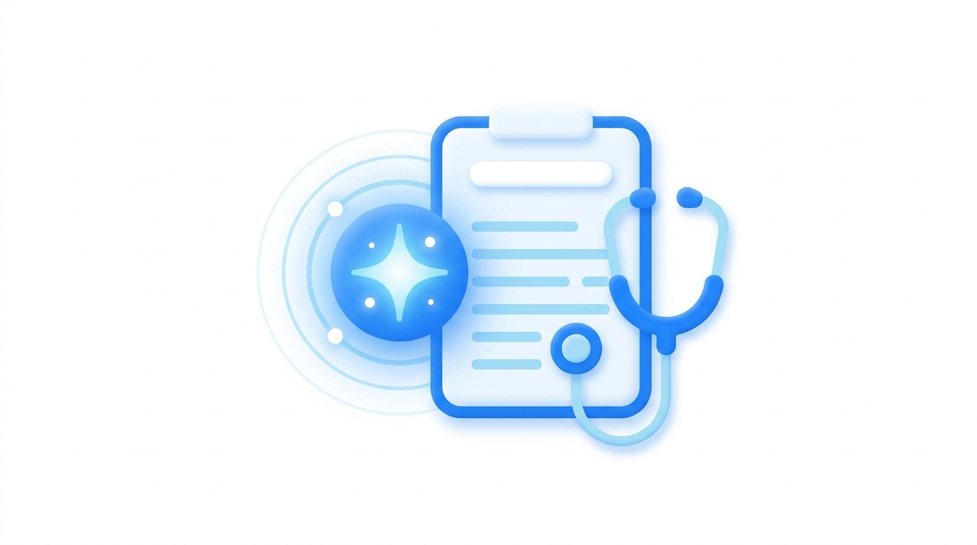 AI assistant drafting a clinical SOAP note on a screen with a stethoscope nearby