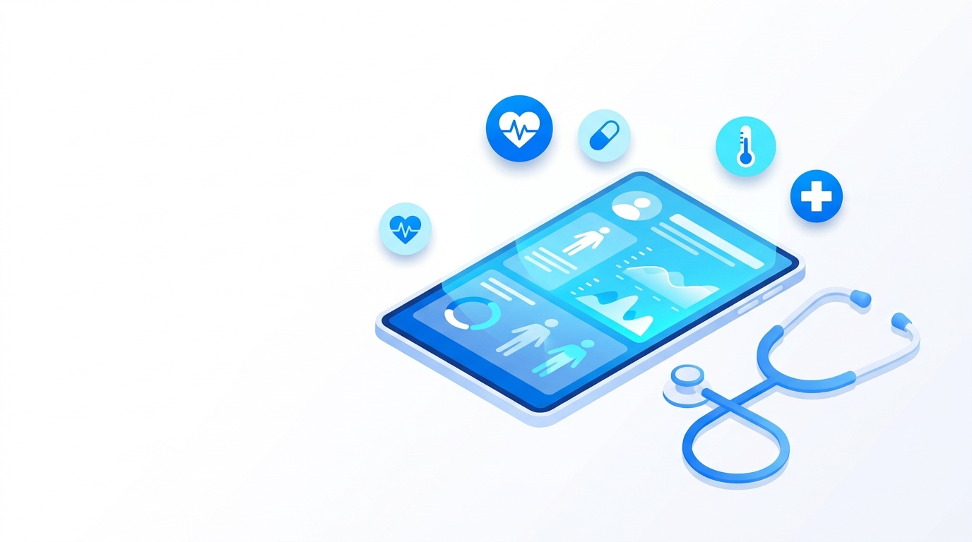 Digital electronic medical record shown on a tablet next to a stethoscope